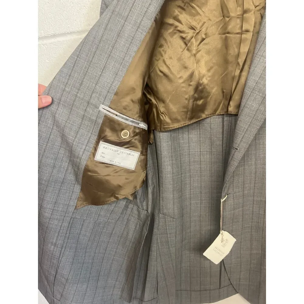 $3995 NEW Brunello cucinelli sz 43 eu54 gray brown stripe suit jacket sport coat